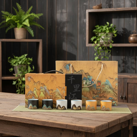 Set regalo di 6 tazze da caffè espresso rustiche fatte a mano