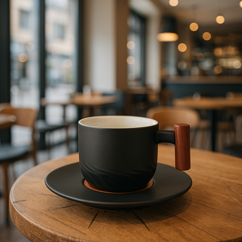 Vintage Coffee Cups With Wooden Handle