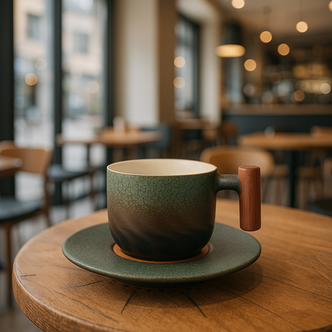 Vintage Coffee Cups With Wooden Handle