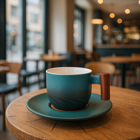 Vintage Coffee Cups With Wooden Handle