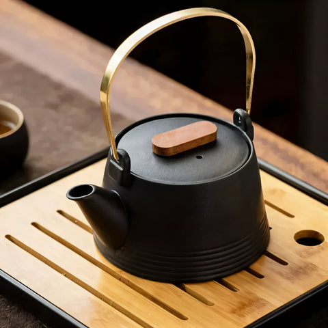 طقم شاي معاصر من الفخار الحجري مكون من 8 قطع