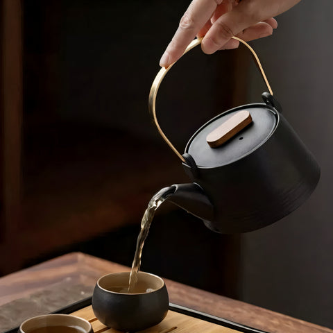 طقم شاي معاصر من الفخار الحجري مكون من 8 قطع