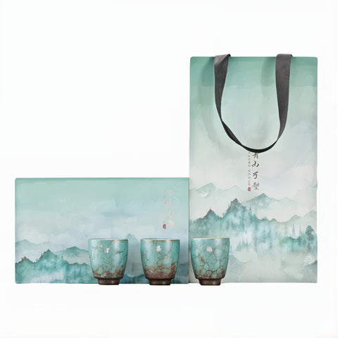 طقم هدايا قهوة إسبريسو أزرق ريفي مصنوع يدويًا من 3 قطع