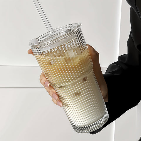 Taza de café de vidrio de viaje con pajita