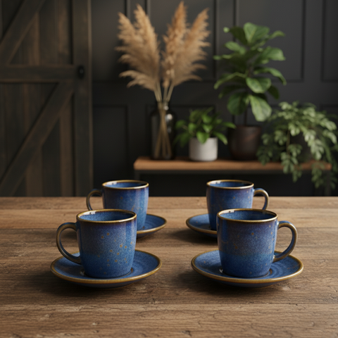Tazzina da caffè espresso in porcellana blu acqua e oro - 85 ml
