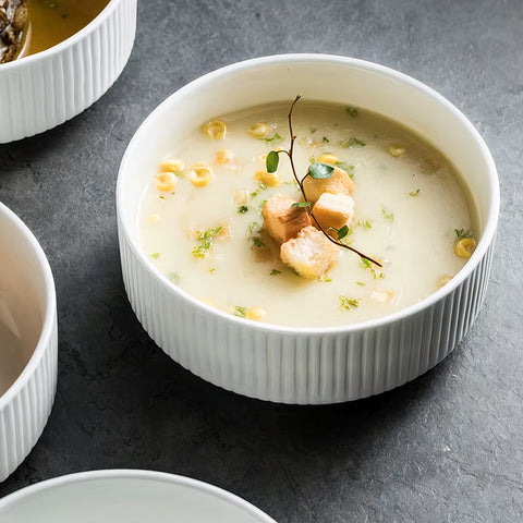 Contemporary Stackable White Ceramic Bowls