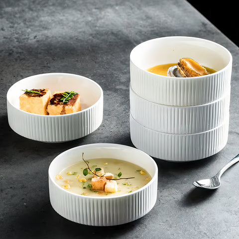 Contemporary Stackable White Ceramic Bowls