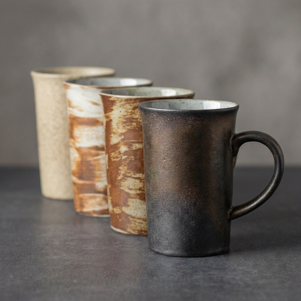 Tazze da caffè vintage Earth con manico in legno