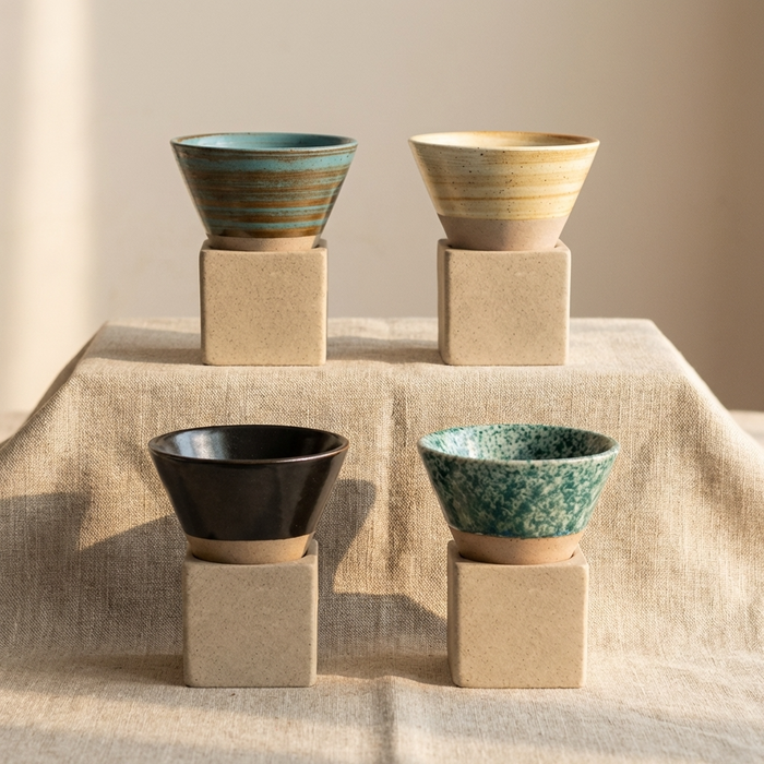 Vintage Cone Shaped Espresso Cups With Holder
