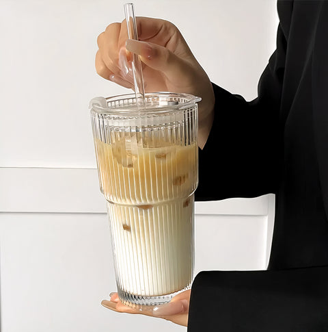 Taza de café de vidrio de viaje con pajita