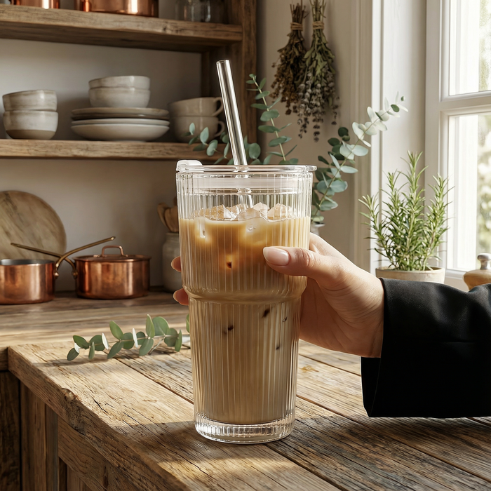 Travel Glass Tumbler Cup With Straw