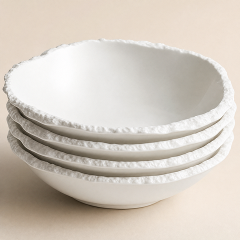 Set di 4 ciotole bianche con texture effetto roccia