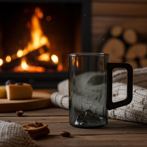 Smokey Gray Glass Tall Mountain Coffee Cup