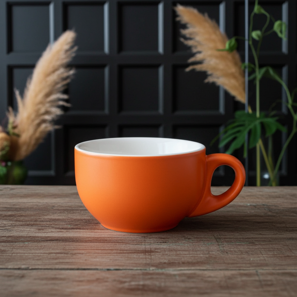 Porcelain Matt Orange Coffee Cup - 220ml Orange Coffee Cup - Barista Style Mugs - Handmade UK Coffee Cups - Coffee Gift