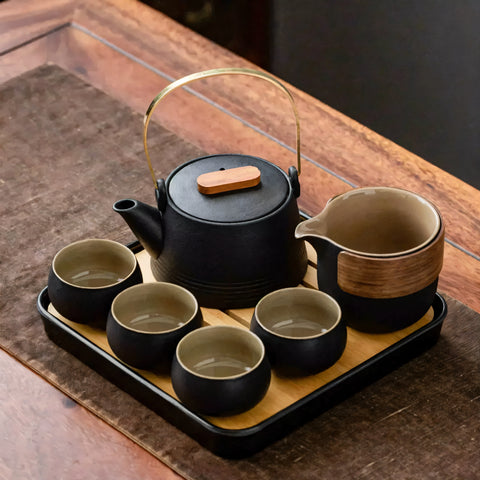 Juego de té contemporáneo de gres de 8 piezas