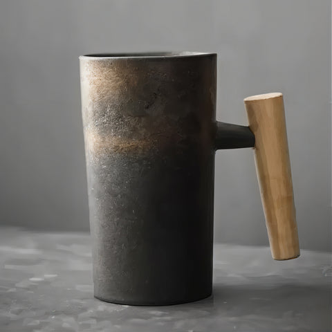 Vintage Earth Coffee Cups With Wooden Handle