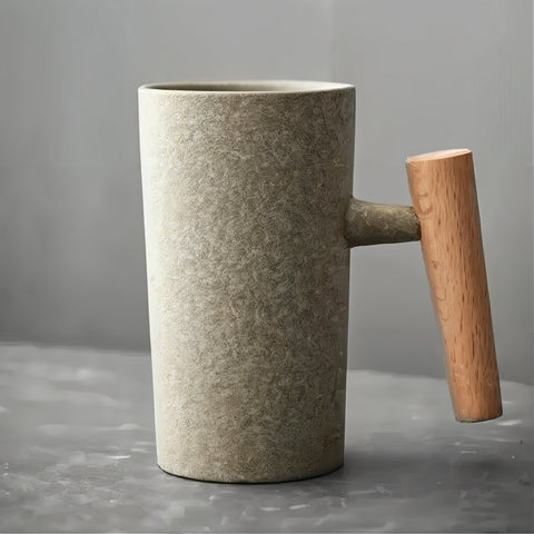 Vintage Earth Coffee Cups With Wooden Handle
