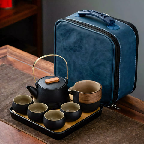 Juego de té contemporáneo de gres de 8 piezas