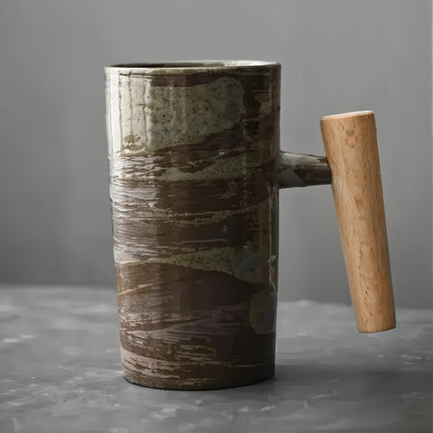 Vintage Earth Coffee Cups With Wooden Handle