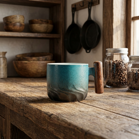 Vintage Espresso Cups With Wooden Handle