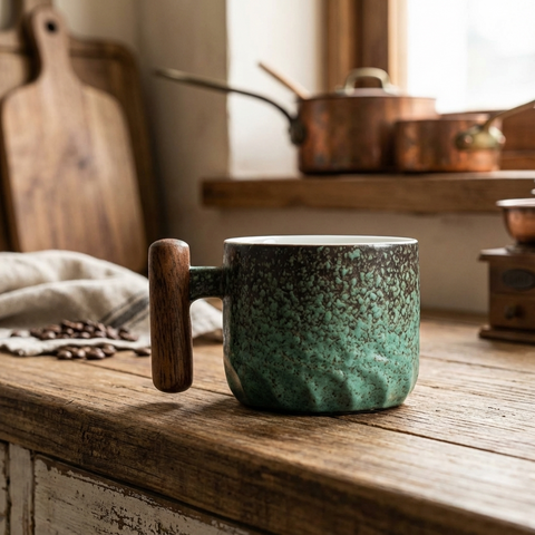 Vintage Espresso Cups With Wooden Handle