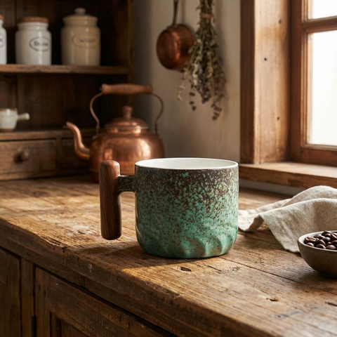Vintage Espresso Cups With Wooden Handle