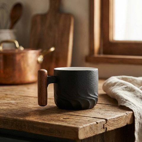 Vintage Espresso Cups With Wooden Handle
