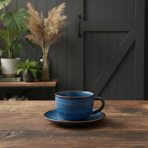 Tazza da caffè in porcellana blu acqua e oro - 220 ml
