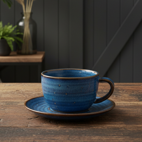 Tazza da caffè in porcellana blu acqua e oro - 220 ml