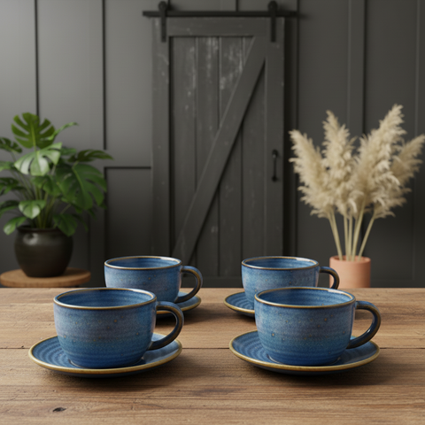 Tazza da caffè in porcellana blu acqua e oro - 285 ml