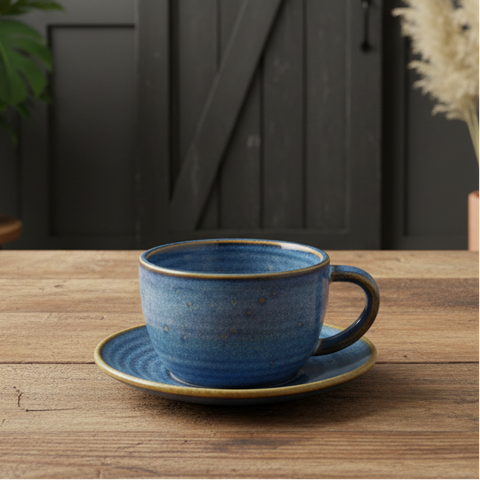 Tazza da caffè in porcellana blu acqua e oro - 285 ml