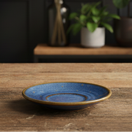 Piattino in porcellana blu acqua e oro per tazza da caffè espresso - 11,5 cm