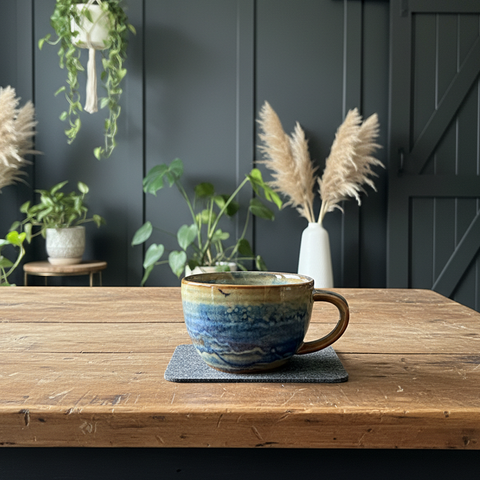 Tazza da caffè in porcellana blu acqua e oro - 285 ml
