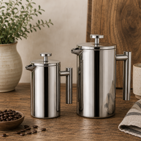 Cafetera de émbolo de acero inoxidable con aislamiento térmico