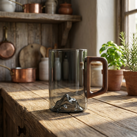 Smokey Gray Glass Tall Mountain Coffee Cup