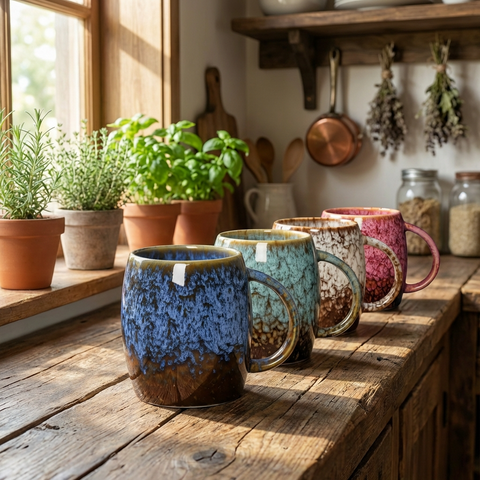 Tazas de café retro con contraste radiante