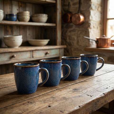 Tazzina da caffè espresso in porcellana blu acqua e oro - 85 ml