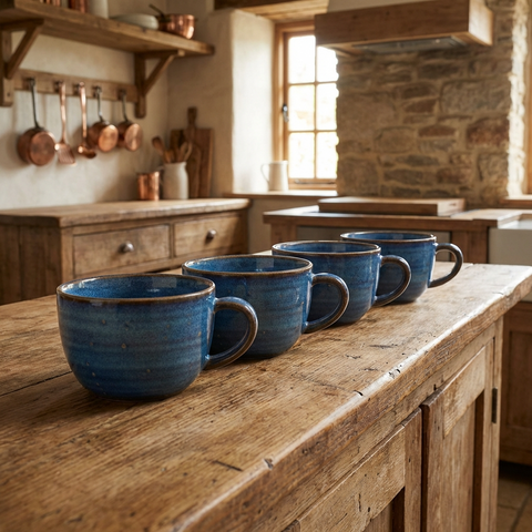 Tazza da caffè in porcellana blu acqua e oro - 220 ml