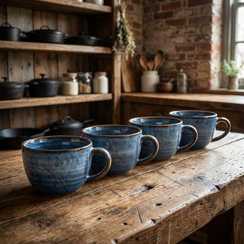 Tazza da caffè in porcellana blu acqua e oro - 285 ml