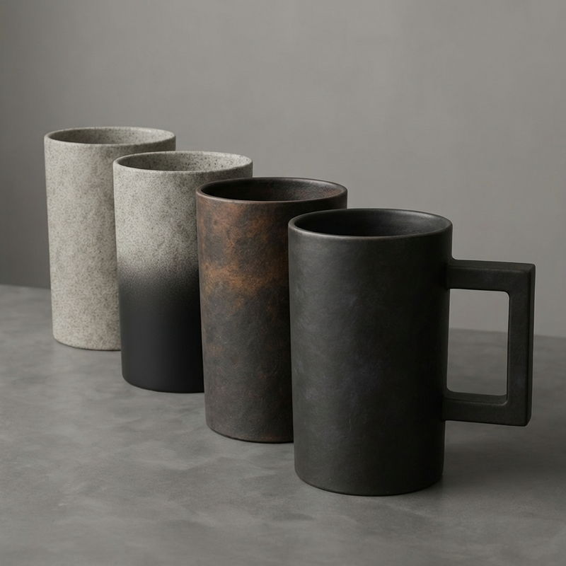 Vintage Industrial handcrafted ceramic coffee cups — set of four