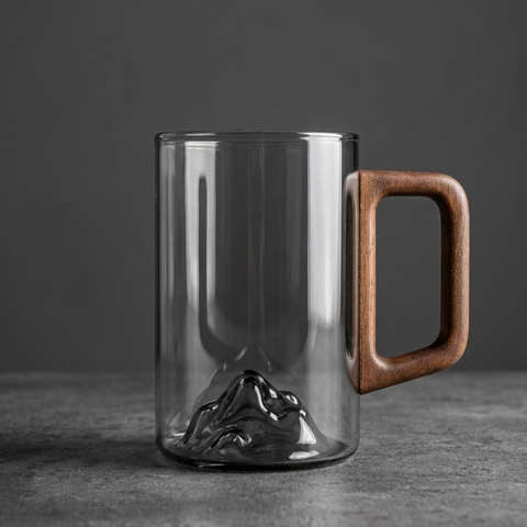 Taza de café Tall Mountain de vidrio gris ahumado