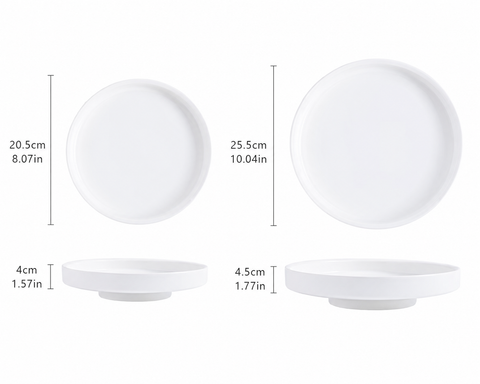 Set di 4 piatti eleganti bianchi con piedistallo