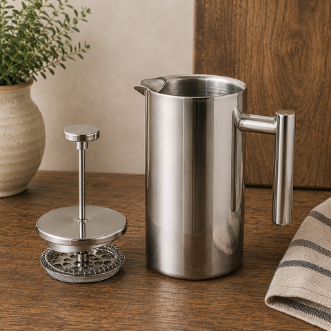 Caffettiera francese in acciaio inox isolato