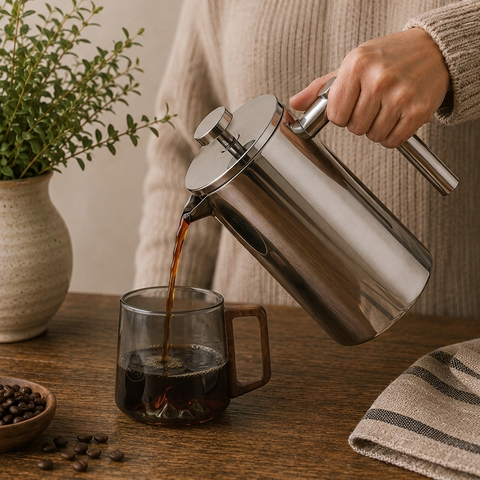Caffettiera francese in acciaio inox isolato