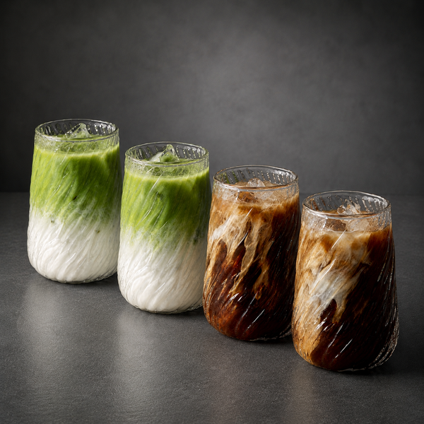 Set di 4 tazze in vetro con texture effetto legno ghiacciato