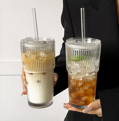 Travel Glass Coffee Cup With Straw