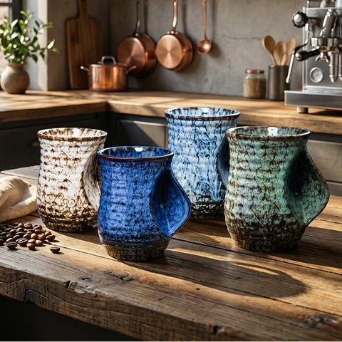 Tazas de café abstractas de cerámica grandes