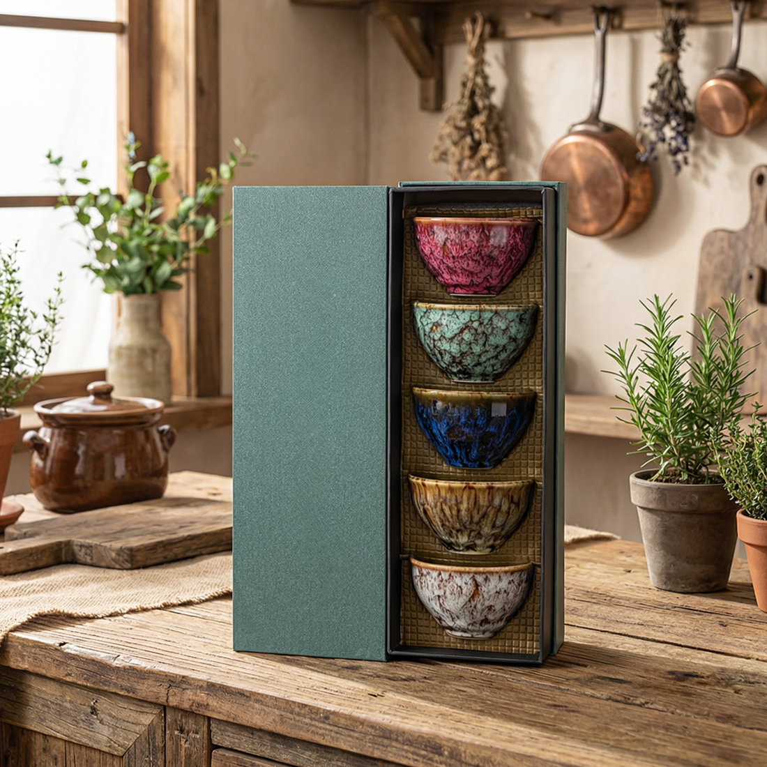 Juego de regalo de taza de té de mármol arcoíris