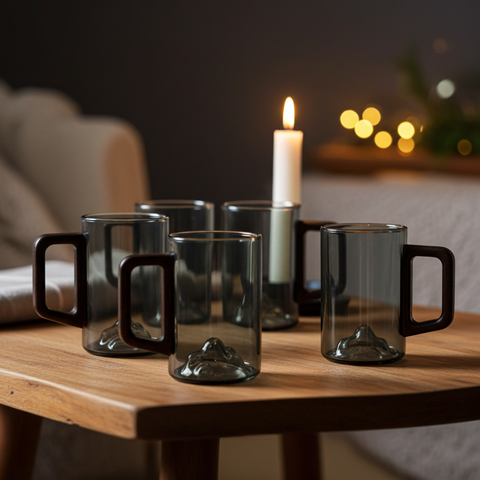 Smokey Gray Glass Tall Mountain Coffee Cup
