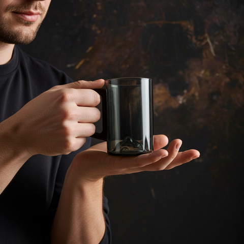 Smokey Gray Glass Tall Mountain Coffee Cup